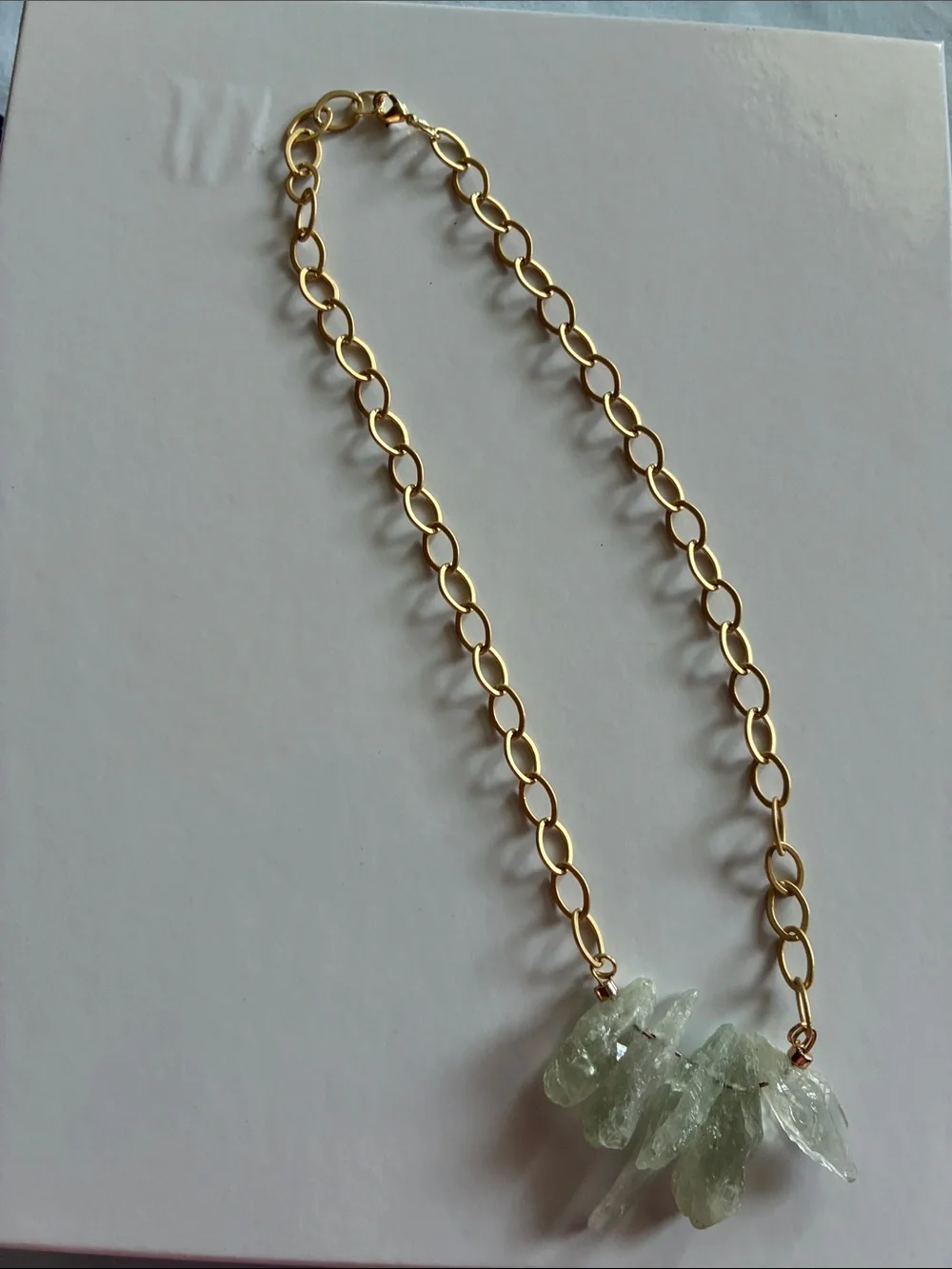 Valerie Fitch Gold-Tone Chain Necklace with Pale Green Crystal Cluster Pendant